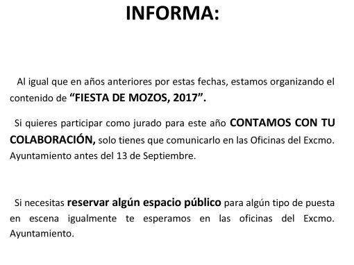 Contamos con tu COLABORACIÓN en Fiesta de Mozos 2017